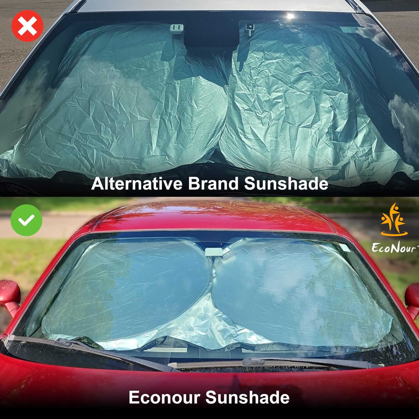 Windshield Sun Shade with Mirror Cut Large (64" x 34") | EcoNour