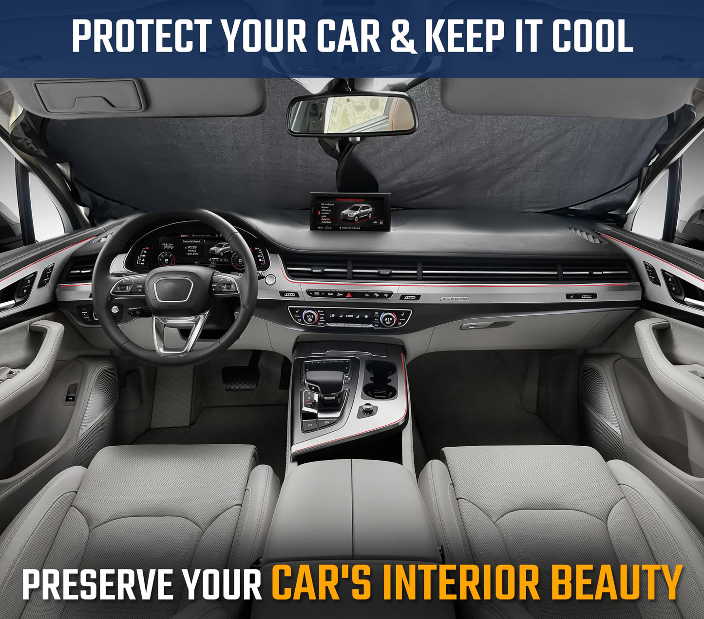 Car Windshield Sunshade with Mirror Cut Small (59"x29") | EcoNour 240T