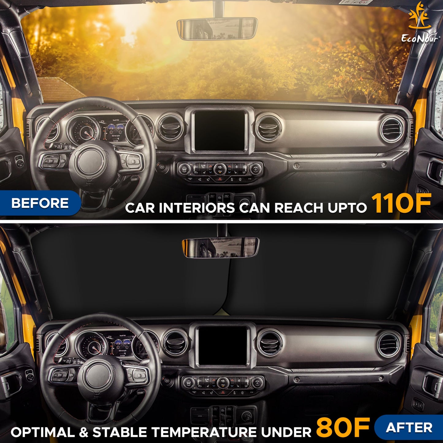 Jeep Windshield Sunshade 2-Piece (X-Small,18"x26") | EcoNour Sunshade