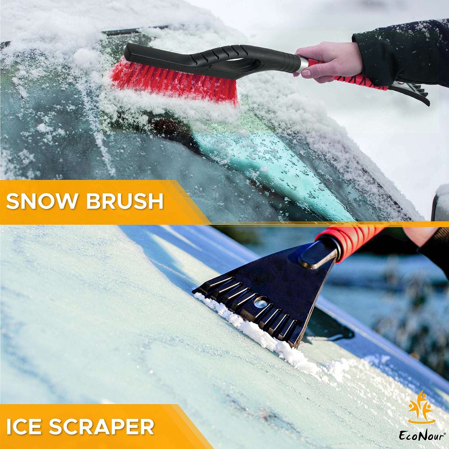 Aluminum Car Snow Scraper and Brush 27" (Red, 1 Pack) | EcoNour