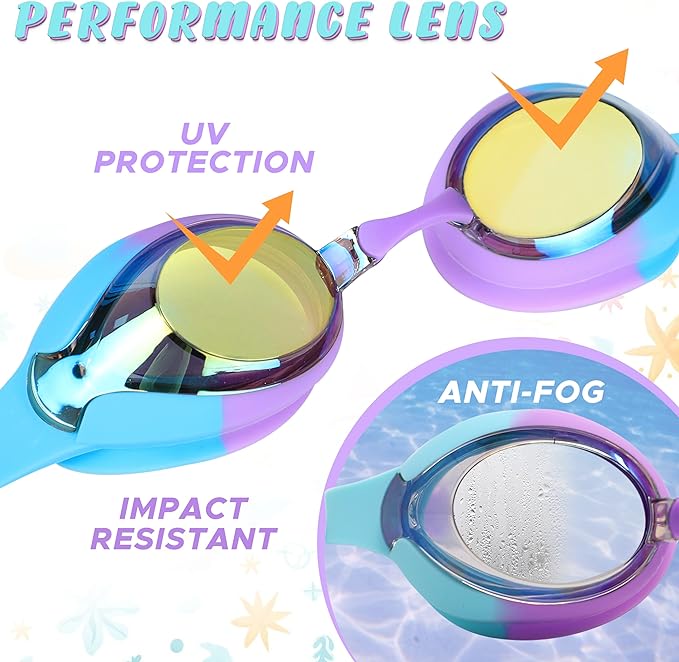 Kids Swim Goggles (2 Pack) | EcoNour Anti-fog Googles for kids (3-12)