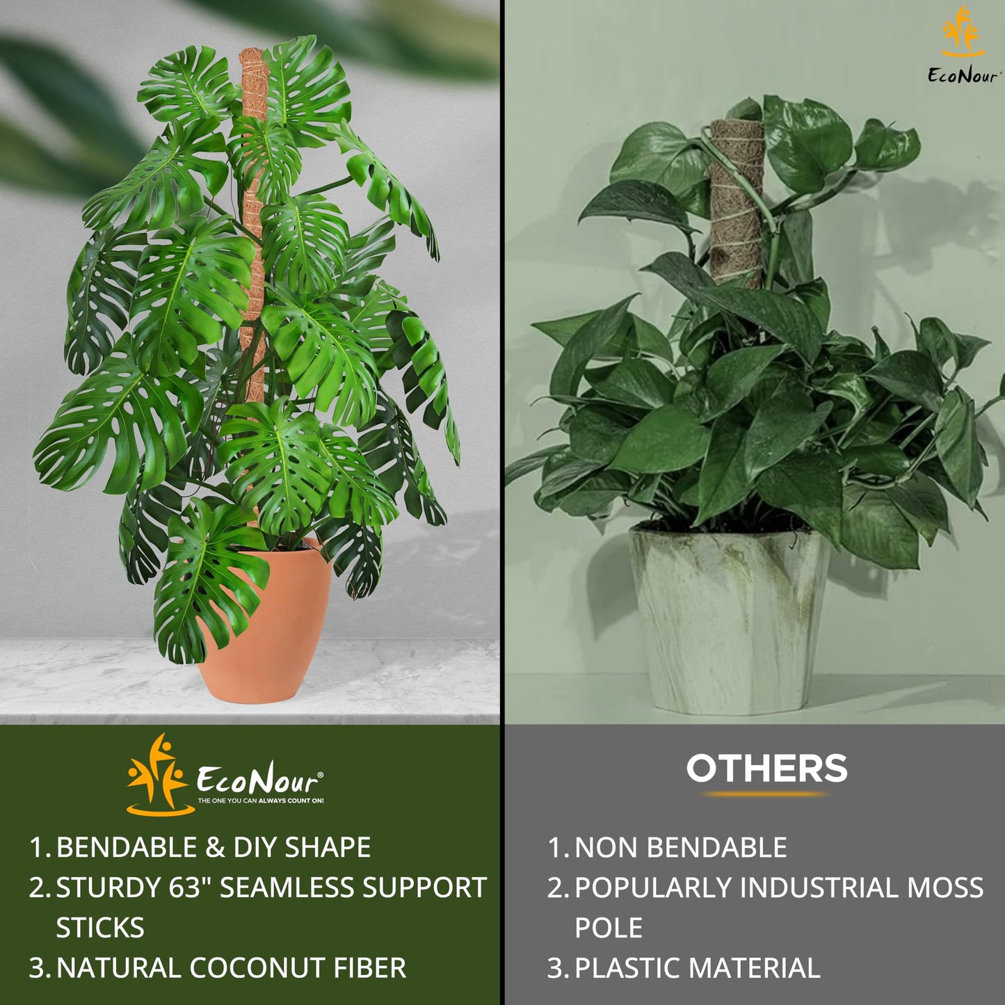Moss Pole for Plants 63" | EcoNour Monstera Plant Support Stick