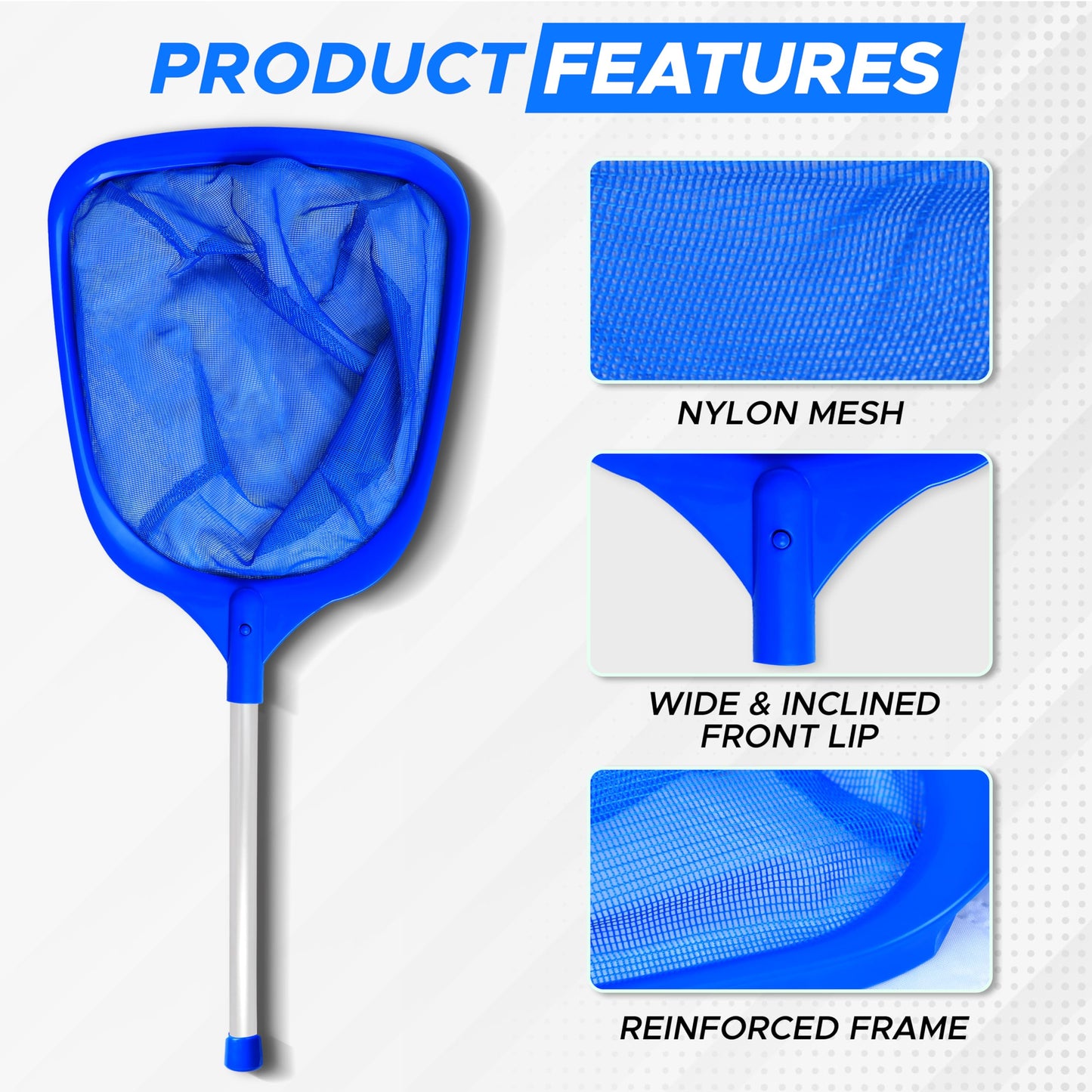 Skimmer Net with Pole | EcoNour Pool Cleaning Tool for Debris & Leaves