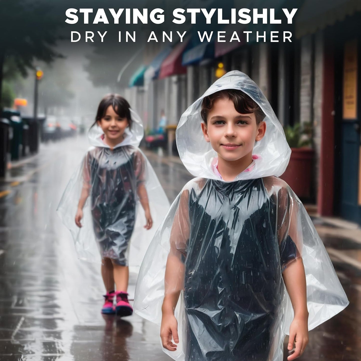 Rain Poncho for Kids (Pack of 5) | EcoNour Emergency Hoodie Raincoat