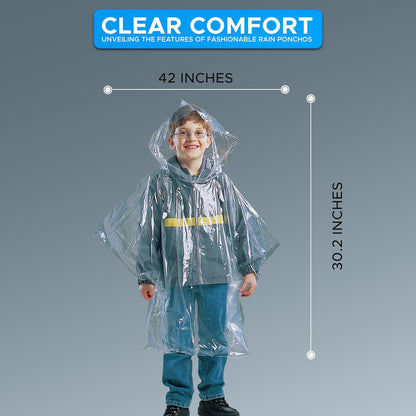 Rain Poncho for Kids (Pack of 5) | EcoNour Emergency Hoodie Raincoat