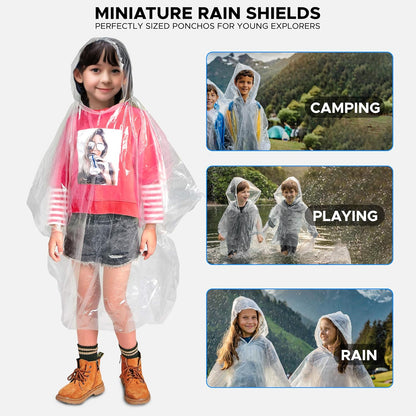 Rain Poncho for Kids (Pack of 5) | EcoNour Emergency Hoodie Raincoat