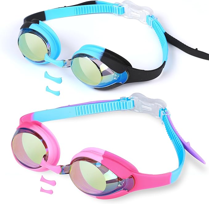 Kids Swim Goggles (2 Pack) | EcoNour Goggles for Toddler Age 3-12