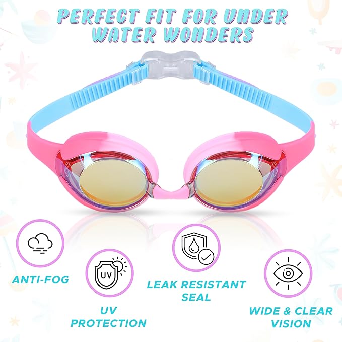Kids Swim Goggles (2 Pack) | EcoNour Goggles for Toddler Age 3-12
