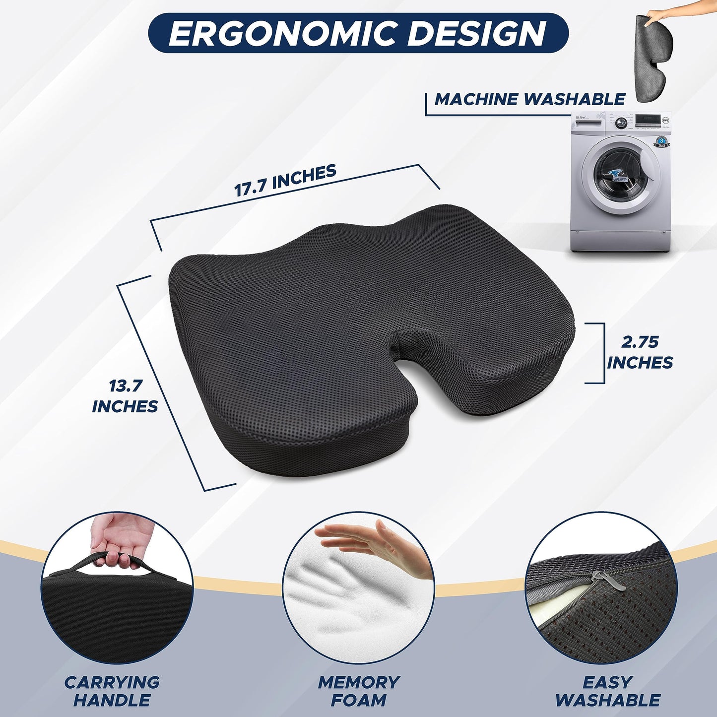 Coccyx Cushion (2 Pack) | EcoNour Memory Foam Gel Seat Cushion
