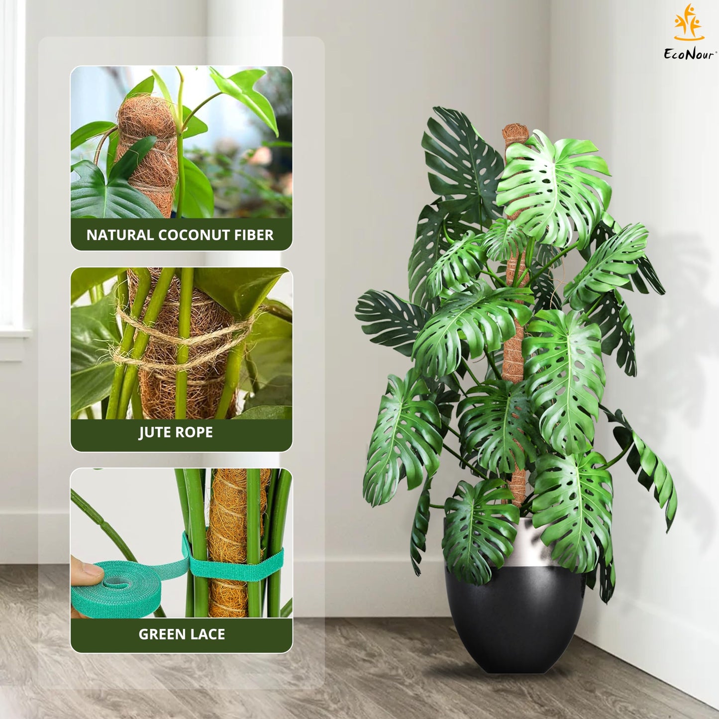 Tall Moss Pole for Plants 48" (2-Pack)| EcoNour Monstera Support Stick