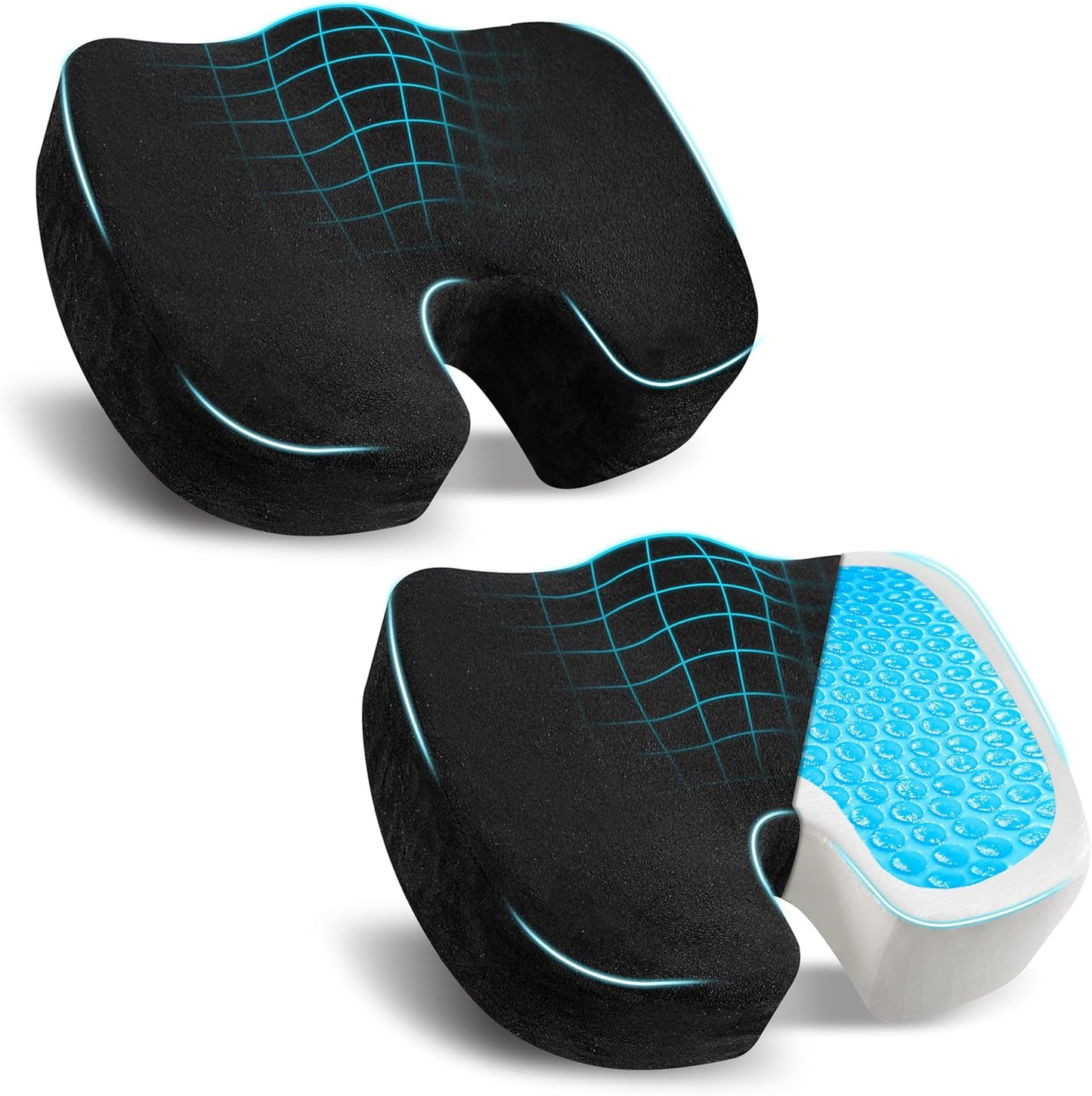 Coccyx Cushion (2 Pack) | EcoNour Memory Foam Gel Seat Cushion
